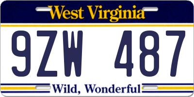 WV license plate 9ZW487
