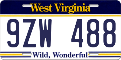 WV license plate 9ZW488