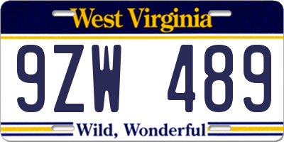 WV license plate 9ZW489
