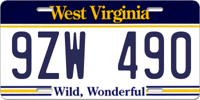 WV license plate 9ZW490