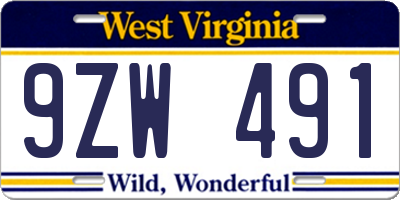 WV license plate 9ZW491