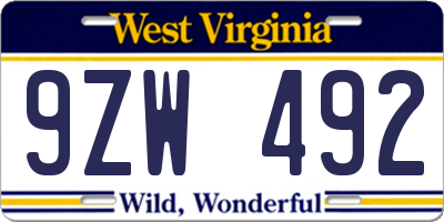 WV license plate 9ZW492