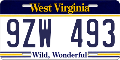 WV license plate 9ZW493