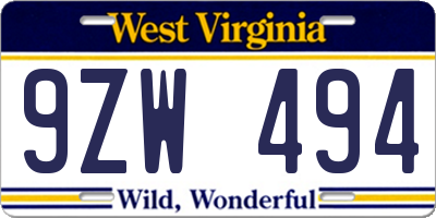 WV license plate 9ZW494