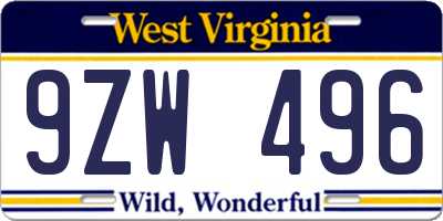 WV license plate 9ZW496
