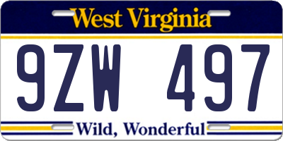 WV license plate 9ZW497