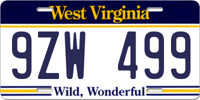 WV license plate 9ZW499