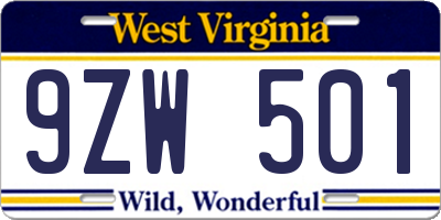 WV license plate 9ZW501