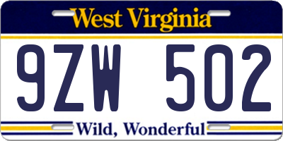 WV license plate 9ZW502