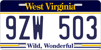 WV license plate 9ZW503