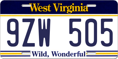 WV license plate 9ZW505