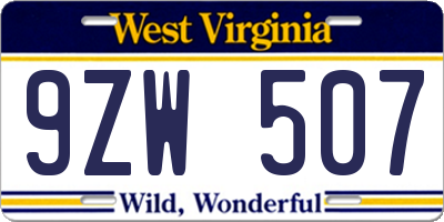 WV license plate 9ZW507