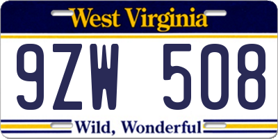 WV license plate 9ZW508