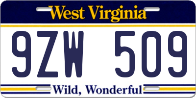 WV license plate 9ZW509