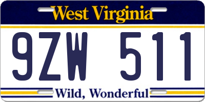 WV license plate 9ZW511