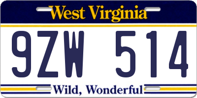 WV license plate 9ZW514
