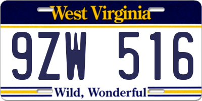 WV license plate 9ZW516