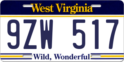 WV license plate 9ZW517