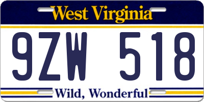 WV license plate 9ZW518