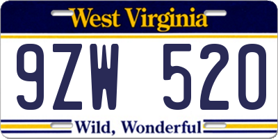 WV license plate 9ZW520