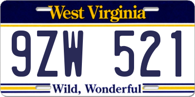 WV license plate 9ZW521