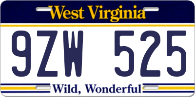 WV license plate 9ZW525