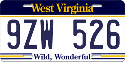 WV license plate 9ZW526