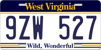 WV license plate 9ZW527