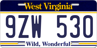 WV license plate 9ZW530