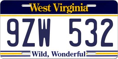 WV license plate 9ZW532