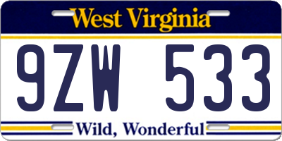 WV license plate 9ZW533