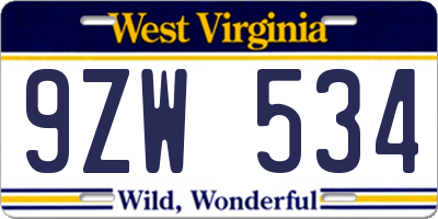 WV license plate 9ZW534