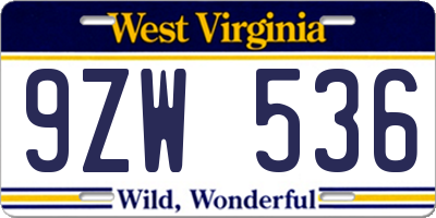 WV license plate 9ZW536