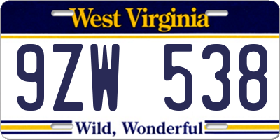 WV license plate 9ZW538