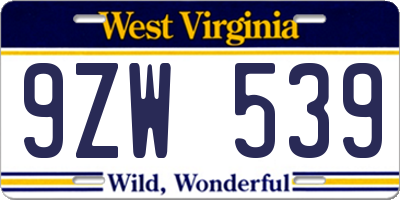 WV license plate 9ZW539