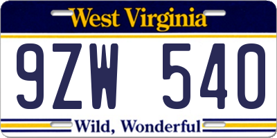 WV license plate 9ZW540