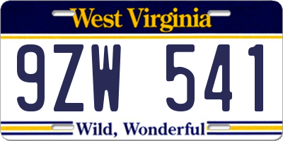 WV license plate 9ZW541