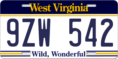 WV license plate 9ZW542