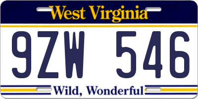 WV license plate 9ZW546