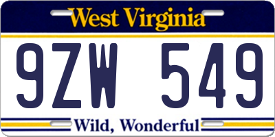 WV license plate 9ZW549