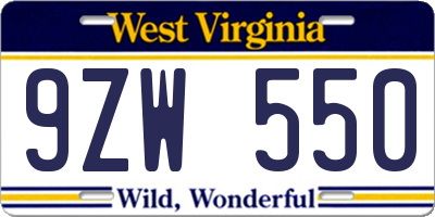 WV license plate 9ZW550