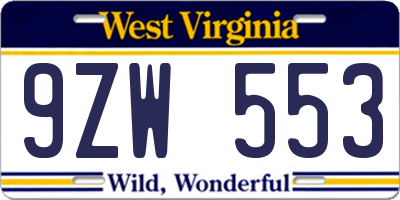 WV license plate 9ZW553