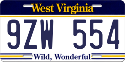 WV license plate 9ZW554
