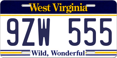 WV license plate 9ZW555