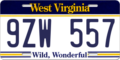 WV license plate 9ZW557