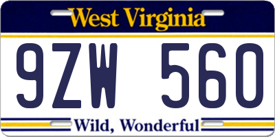WV license plate 9ZW560