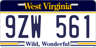 WV license plate 9ZW561
