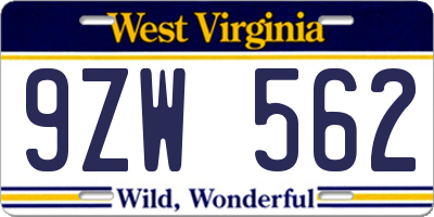 WV license plate 9ZW562