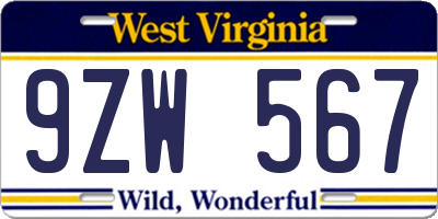 WV license plate 9ZW567