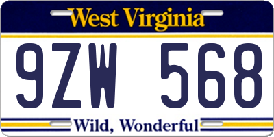 WV license plate 9ZW568